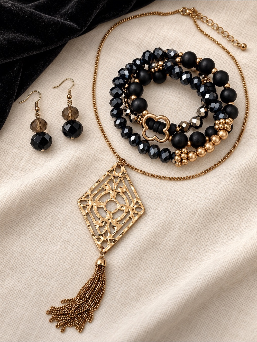 Black and Bold Statement Gold and Black Jewelry Set